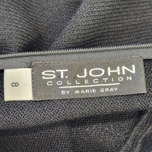 ST JOHN COLLECTION Black Santana Knit Mock Neck Belted Sheath Dress Size 8 - Picture 5 of 13